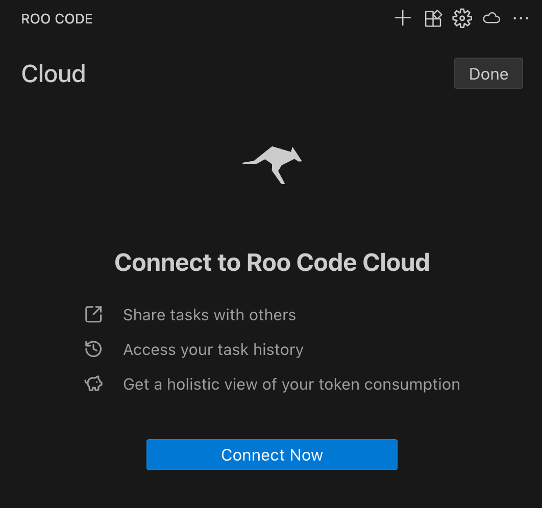Roo Code Cloud initial connection screen
